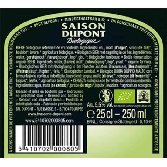 Saison Dupont Biologique - Cerveza Belga Ale Bio 25cl